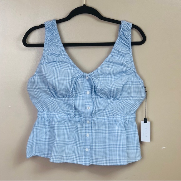 Astr Tops - Astr Caden sky & white gingham print top